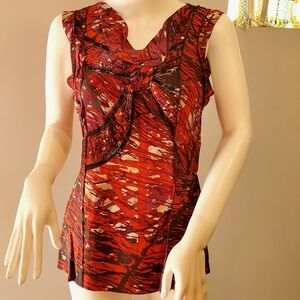 NWT BCBGMaxAzria Silk Blouse Draped Neck Knotted Front Lace Openings